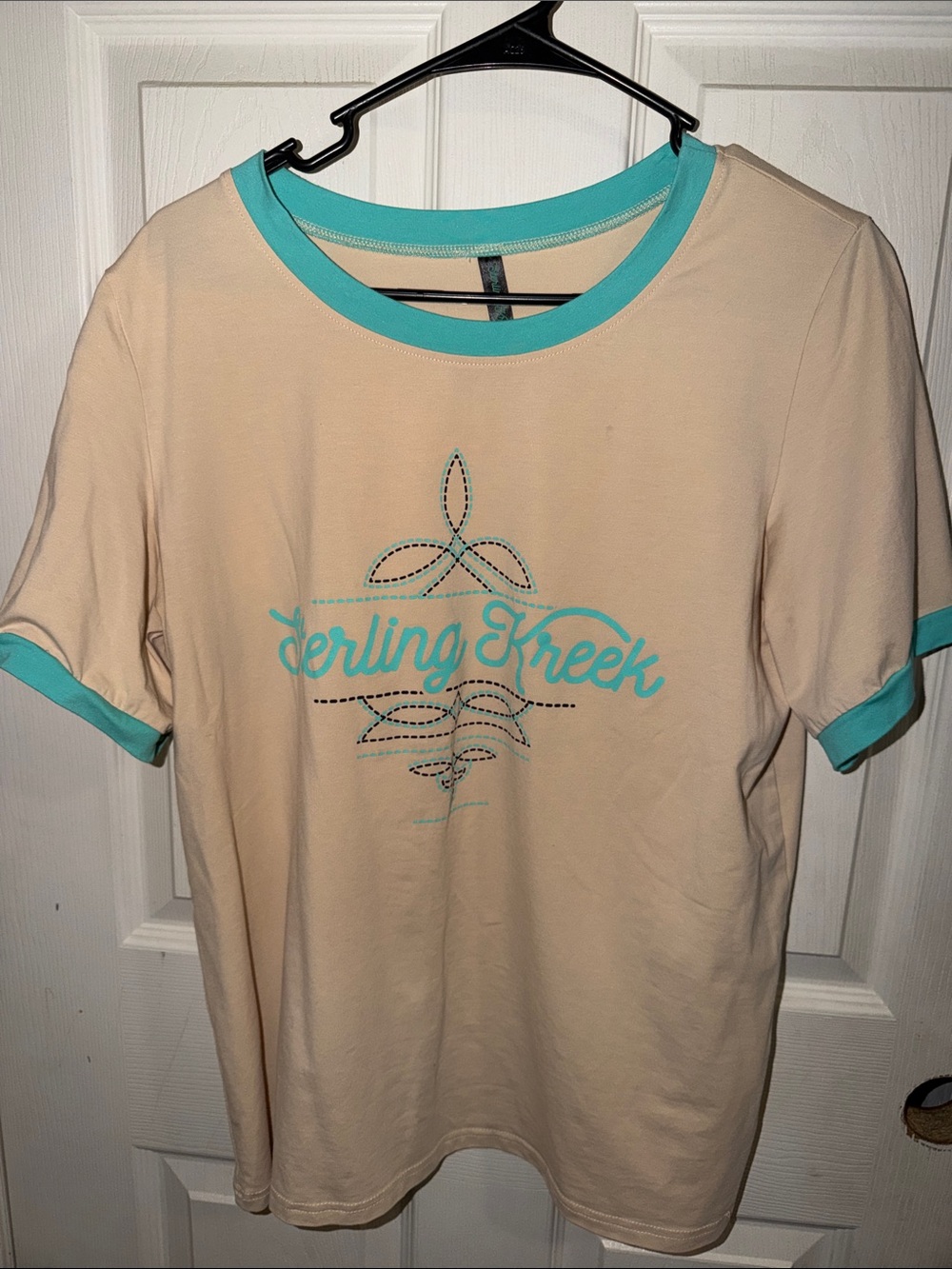 Sterling Kreek Cream Short-Sleeve Tee with Aqua Trim
